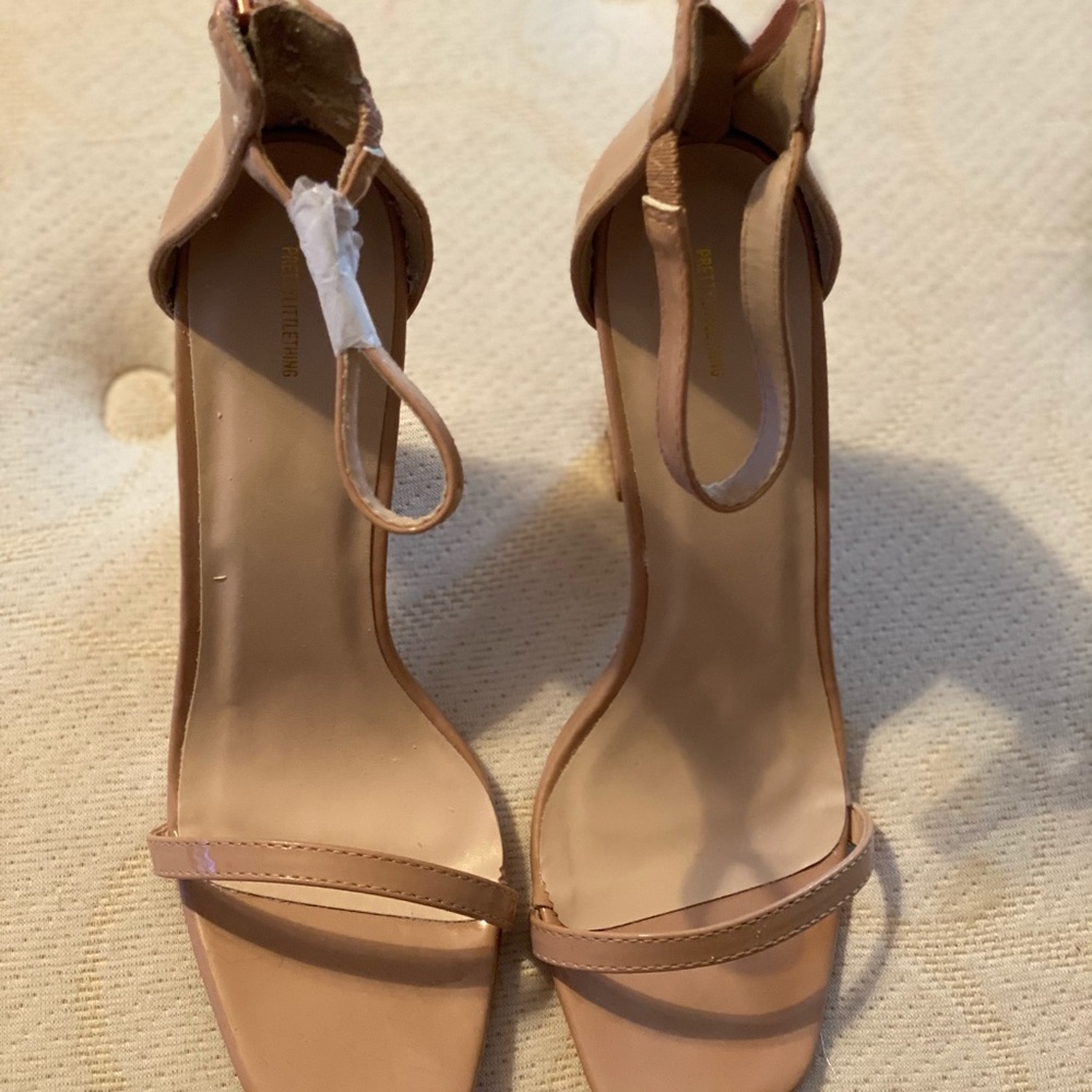PLT Nude Square Toe High Block Heel Sandals